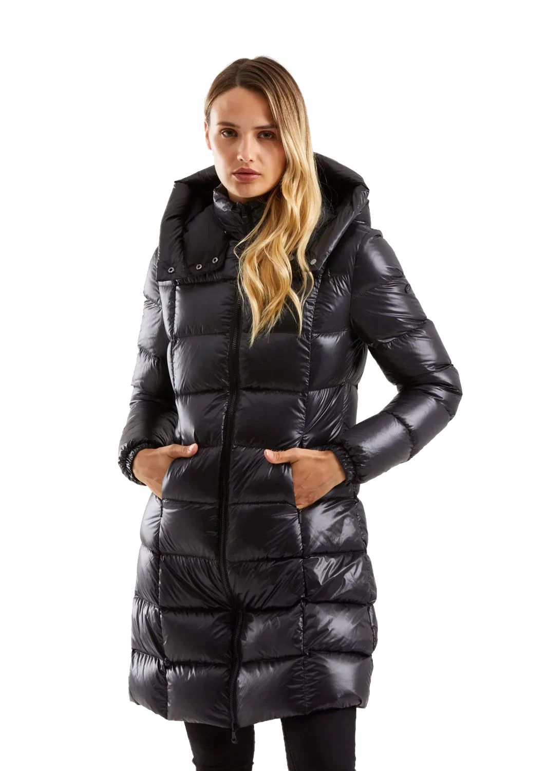 Elegant Long Down Jacket with Maxi Hood