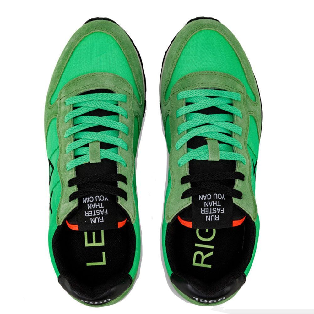 Fluo Green Sneakers with Leather Accents