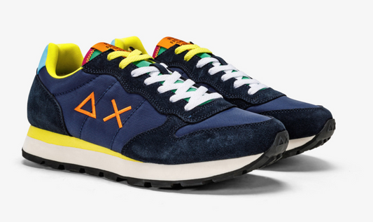 Navy Blue Sneakers with Yellow Accents