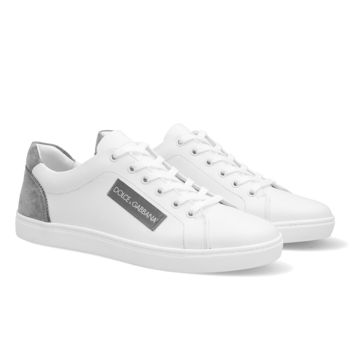 White Calfskin Sneakers with Grey Accents