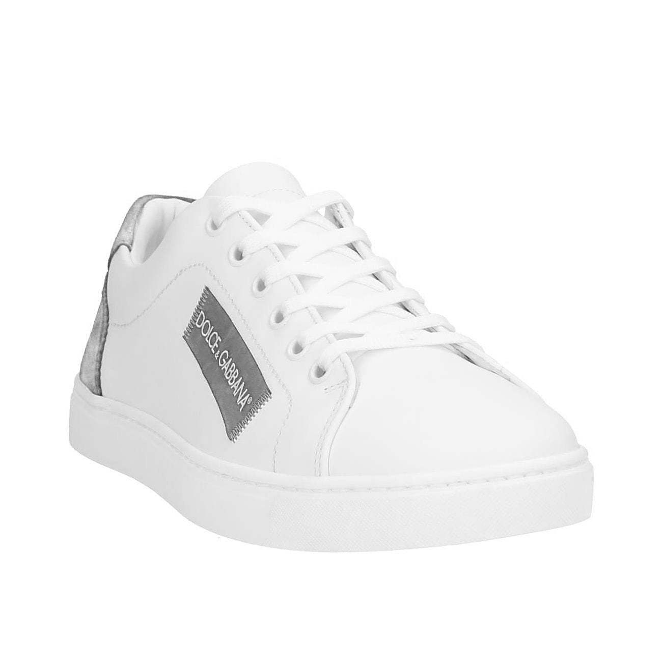 White Calfskin Sneakers with Grey Accents