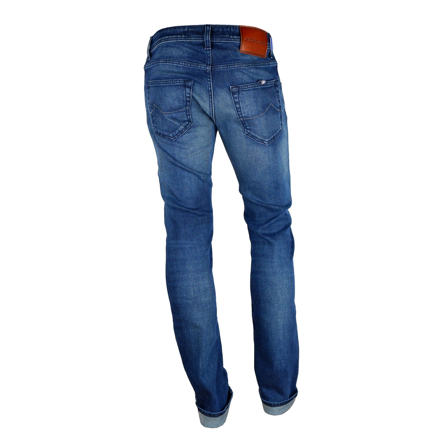 Elegant Blue Denim with Leather Accent