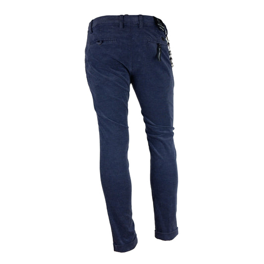 Elegant Dark Blue Velvet Effect Trousers