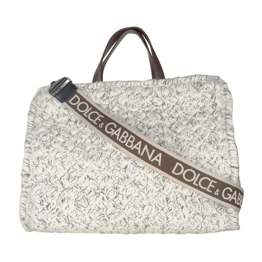 Chic White Wool Tote with Leather Inserts