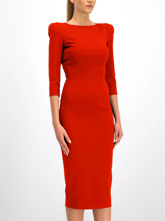 Elegant Red Cocktail Dress with Long Sleeves