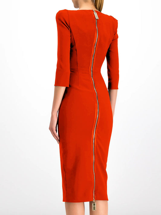 Elegant Red Cocktail Dress with Long Sleeves