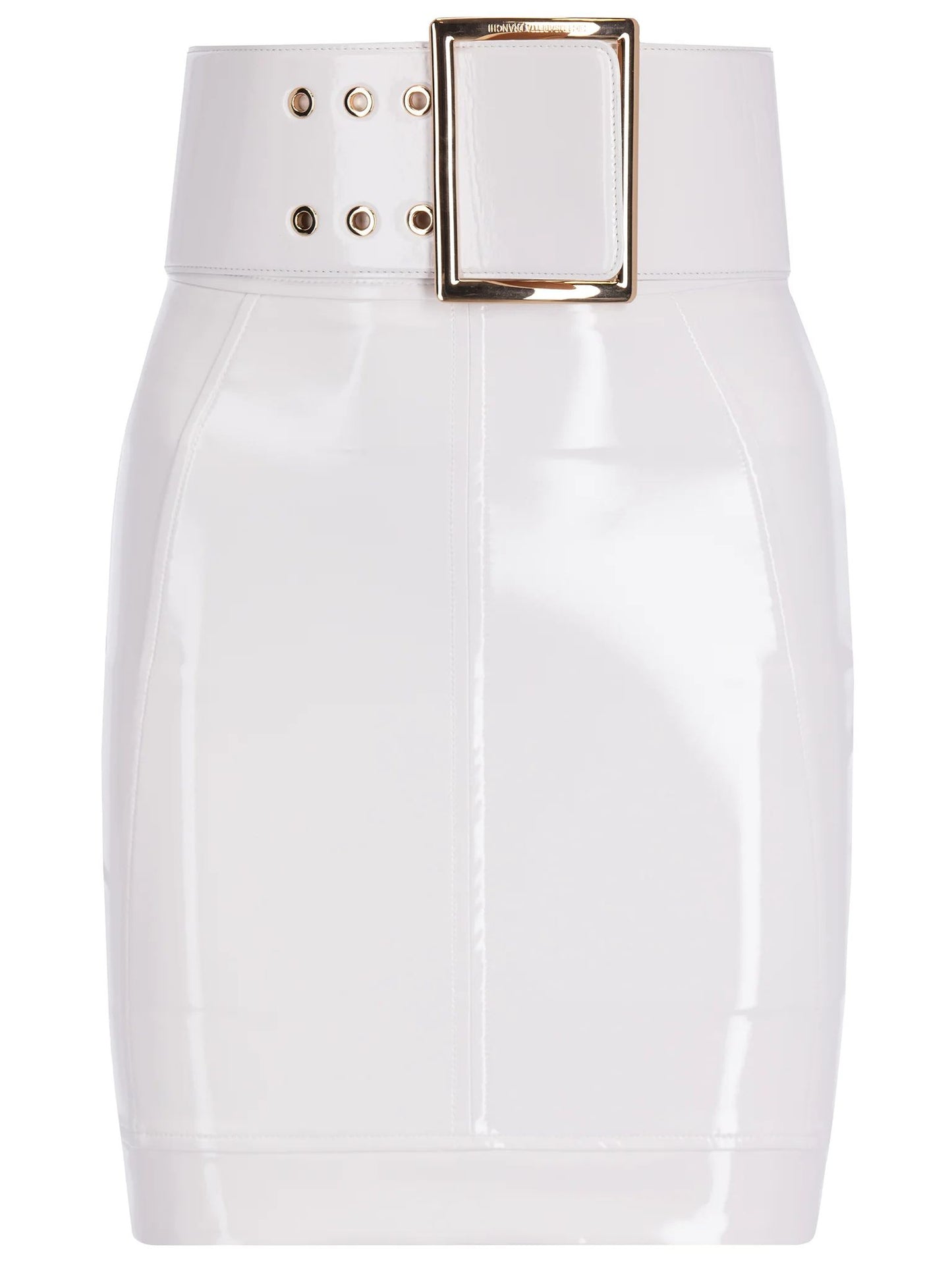 Chic White Pencil Skirt with Eco-Leather Sash