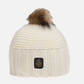 Chic Winter White Hat with Raccoon Pompon