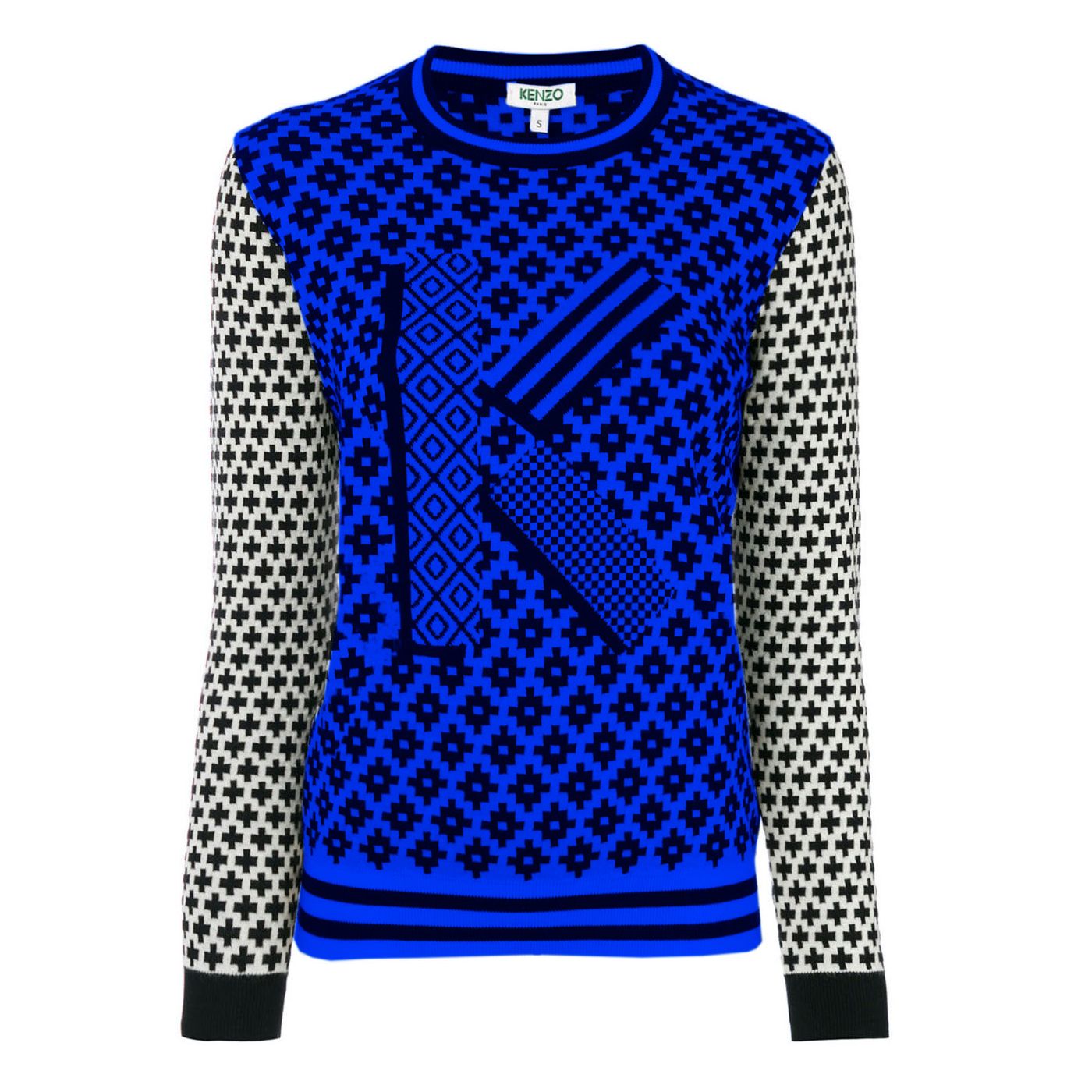 Geometric Print Crew Neck Sweater in Blue