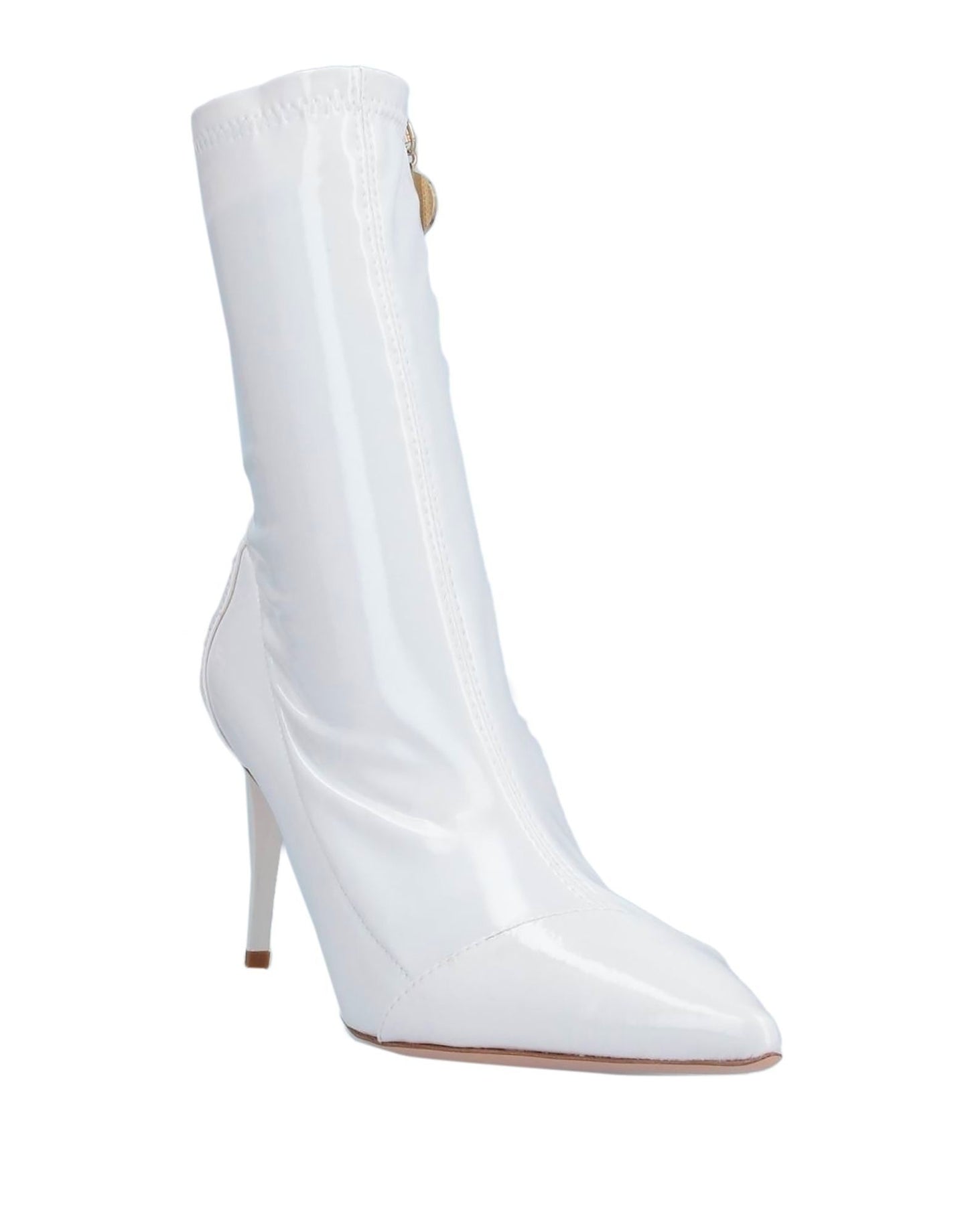 Chic White Leather Boots with Logo Zip Detail