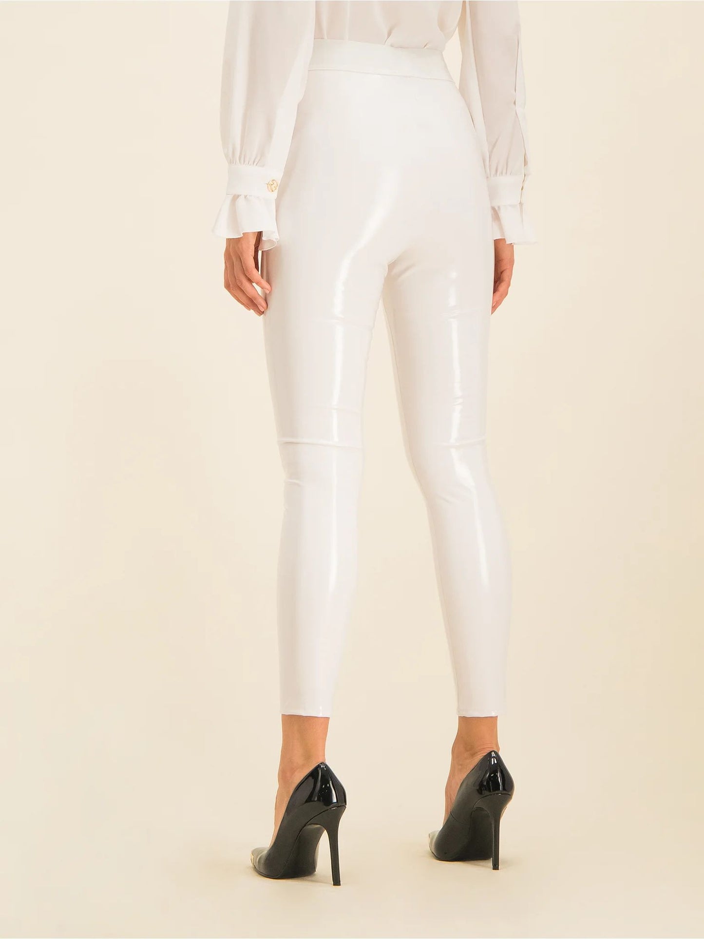 Shimmering White Stretch Trousers for Women