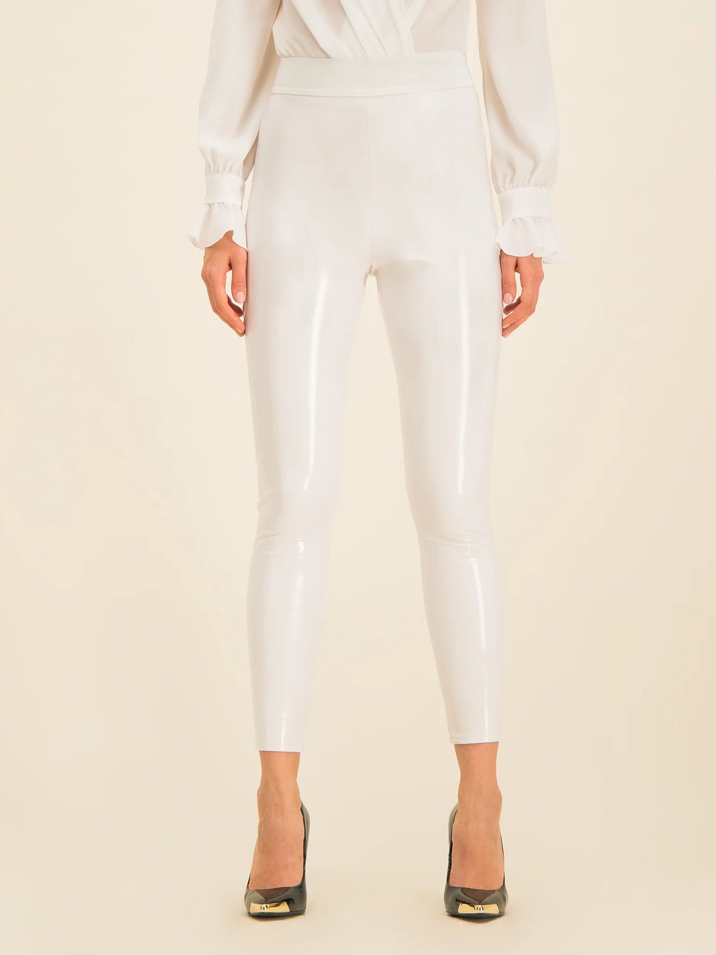 Shimmering White Stretch Trousers for Women