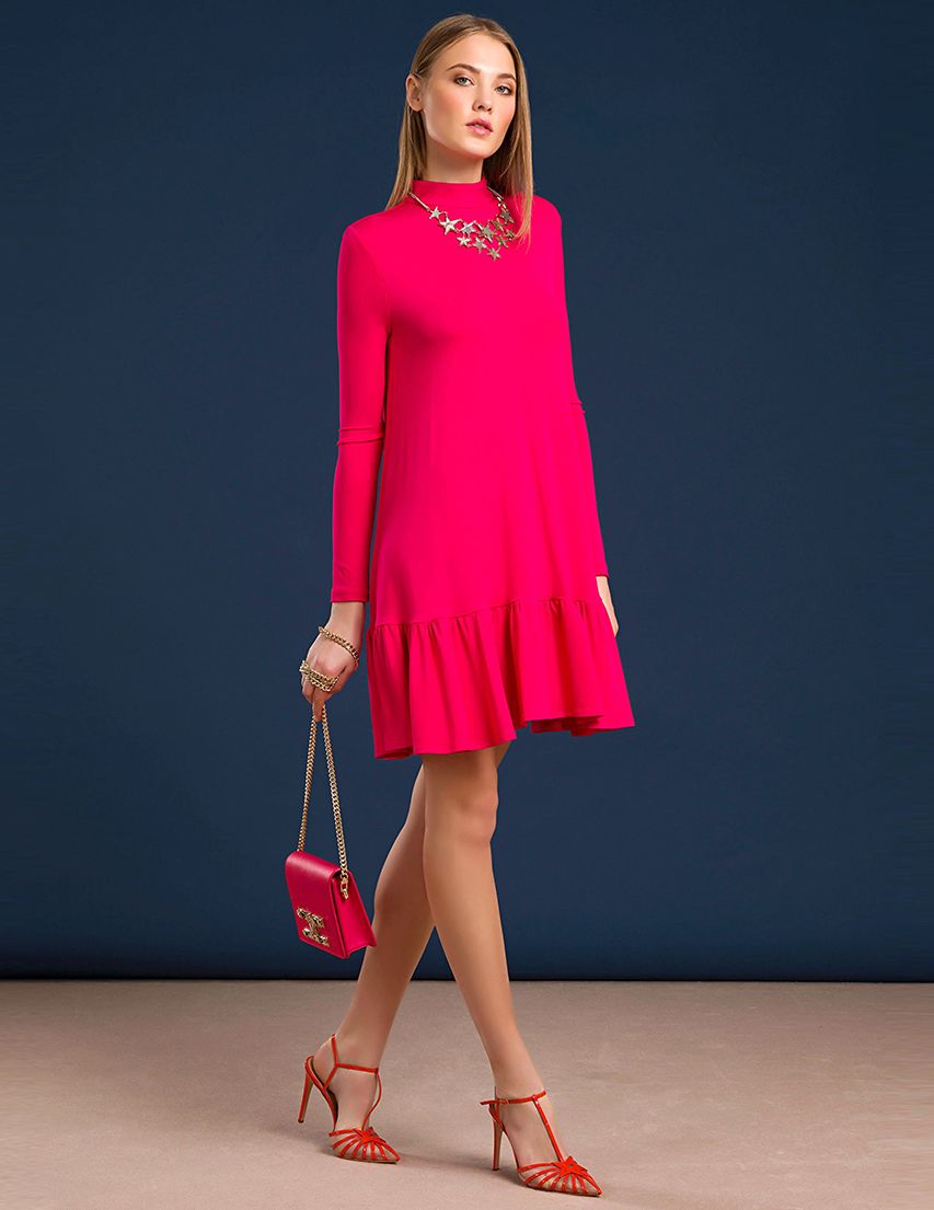 Elegant Fuchsia Long Sleeve Short Dress