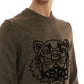 Embossed Tiger Motif Crewneck Sweater