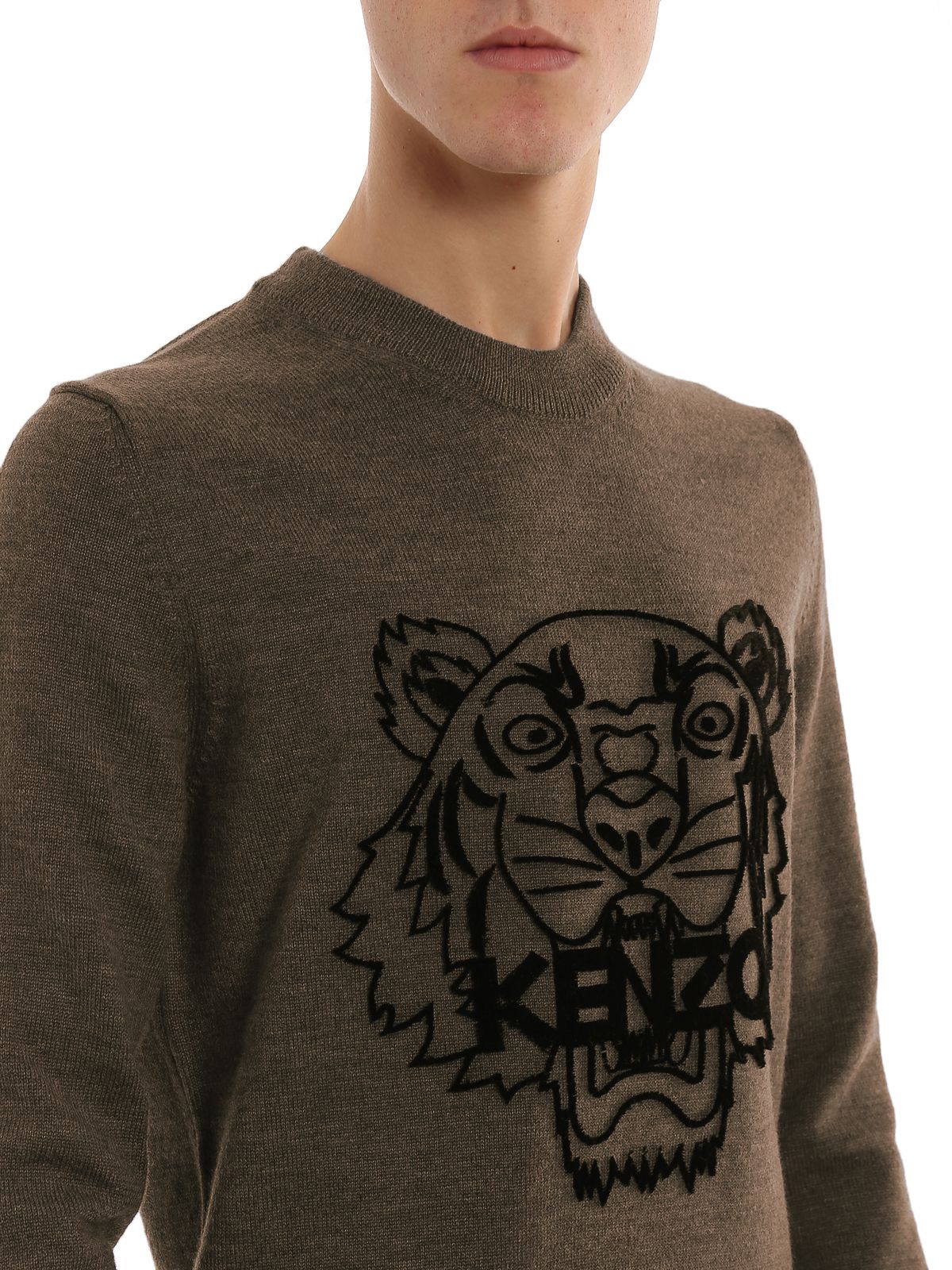 Embossed Tiger Motif Crewneck Sweater