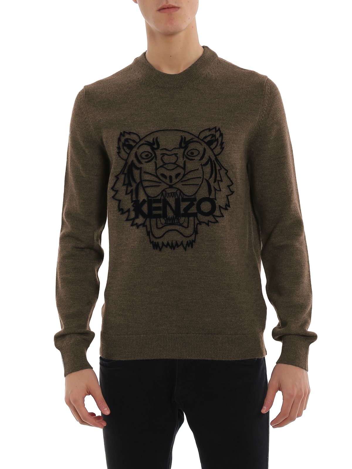 Embossed Tiger Motif Crewneck Sweater