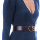 Elegant Long-Sleeved Knit Dress with Belt