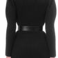 Elegant Long-Sleeved V-Neck Knit Dress with Belt