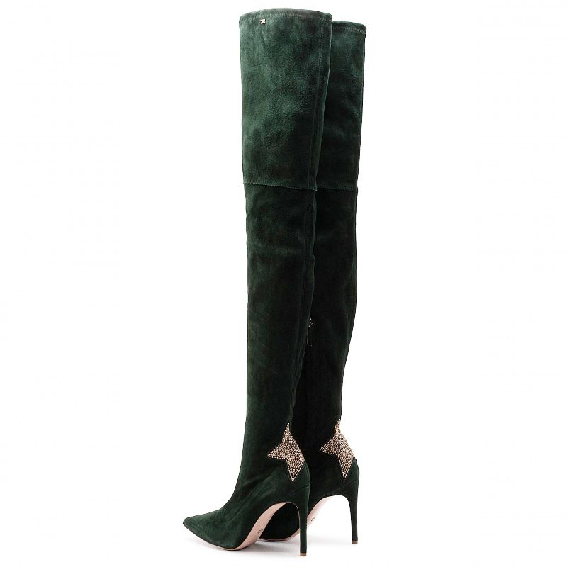 Chic Suede Calfskin Boots with Rhinestone Heels