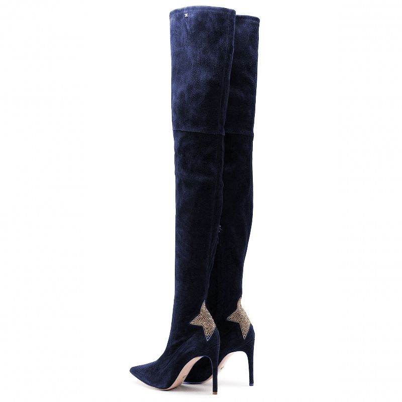 Elegant Suede Pointed Boots with Rhinestone Heel