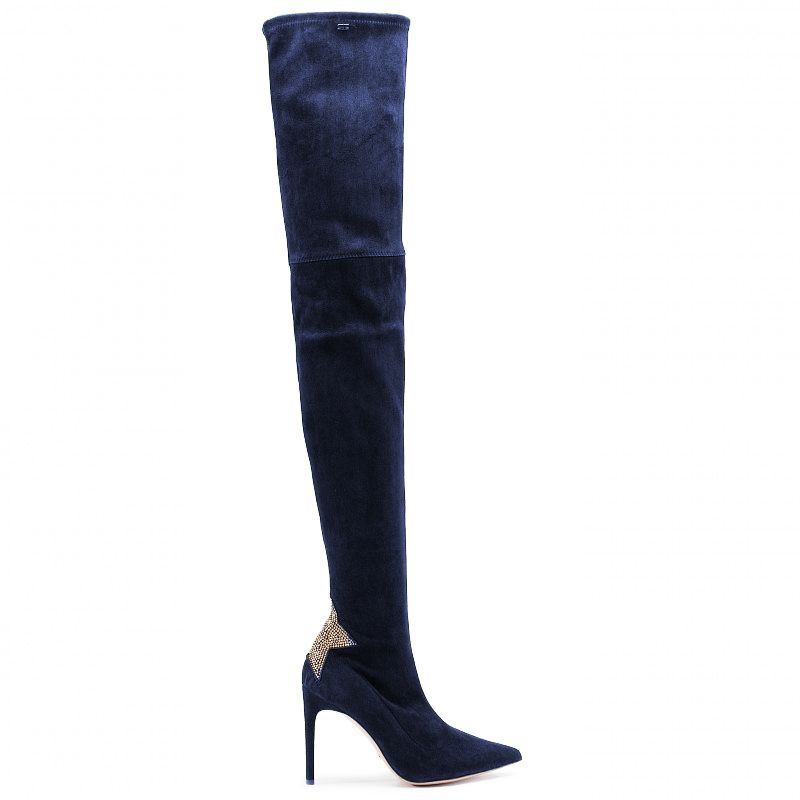 Elegant Suede Pointed Boots with Rhinestone Heel