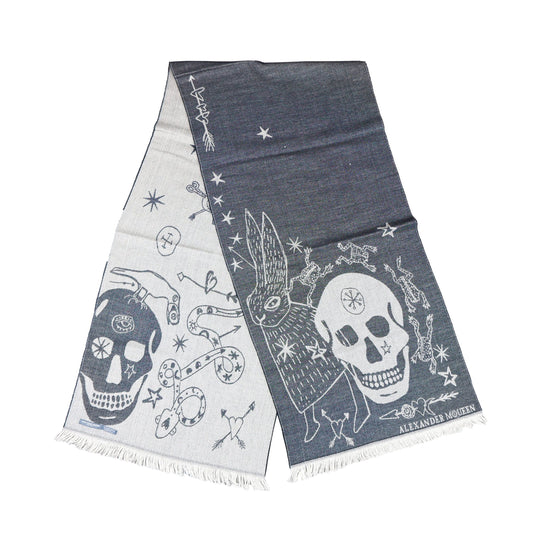 Iconic Skull Pattern Wool Scarf - Black and Grey