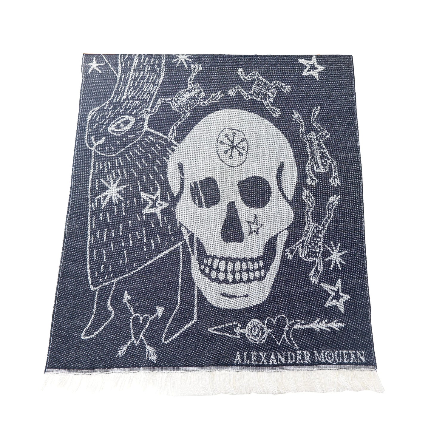 Iconic Skull Pattern Wool Scarf - Black and Grey