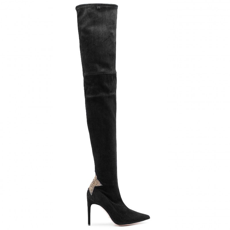 Chic Suede Calfskin Boots with Rhinestone Heel