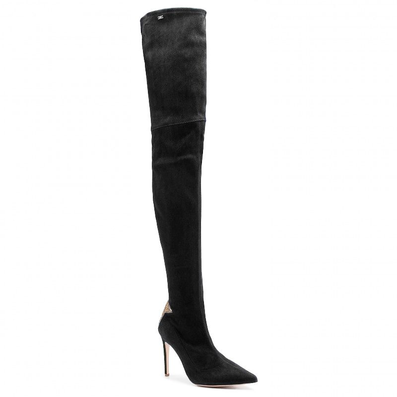 Chic Suede Calfskin Boots with Rhinestone Heel