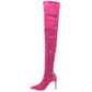 Fuchsia Suede Pointed Boots with Rhinestone Heel