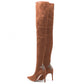 Rhinestone Embellished Suede Boots in Brown