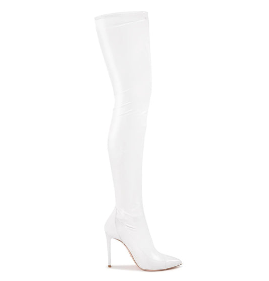 Elegant Pointed White Boots with Coated Finish