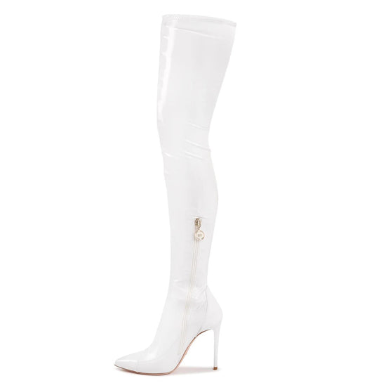 Elegant Pointed White Boots with Coated Finish