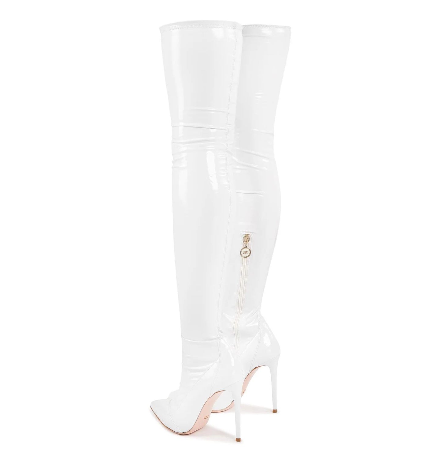 Elegant Pointed White Boots with Coated Finish