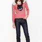 Chic Red Striped Cashmere Sweater with Cat Motif