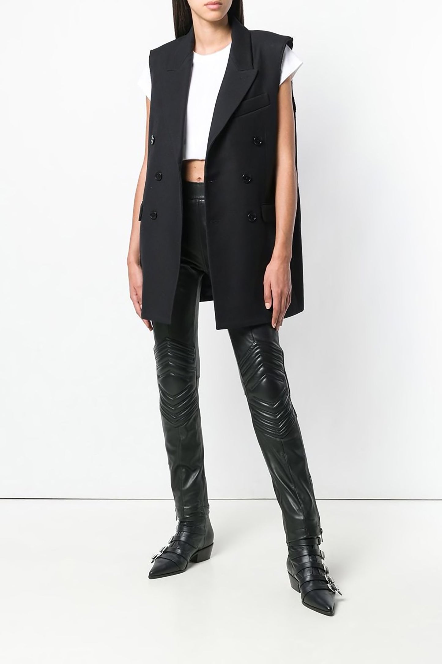 Sleek Lambskin Biker Trousers with Edgy Detailing