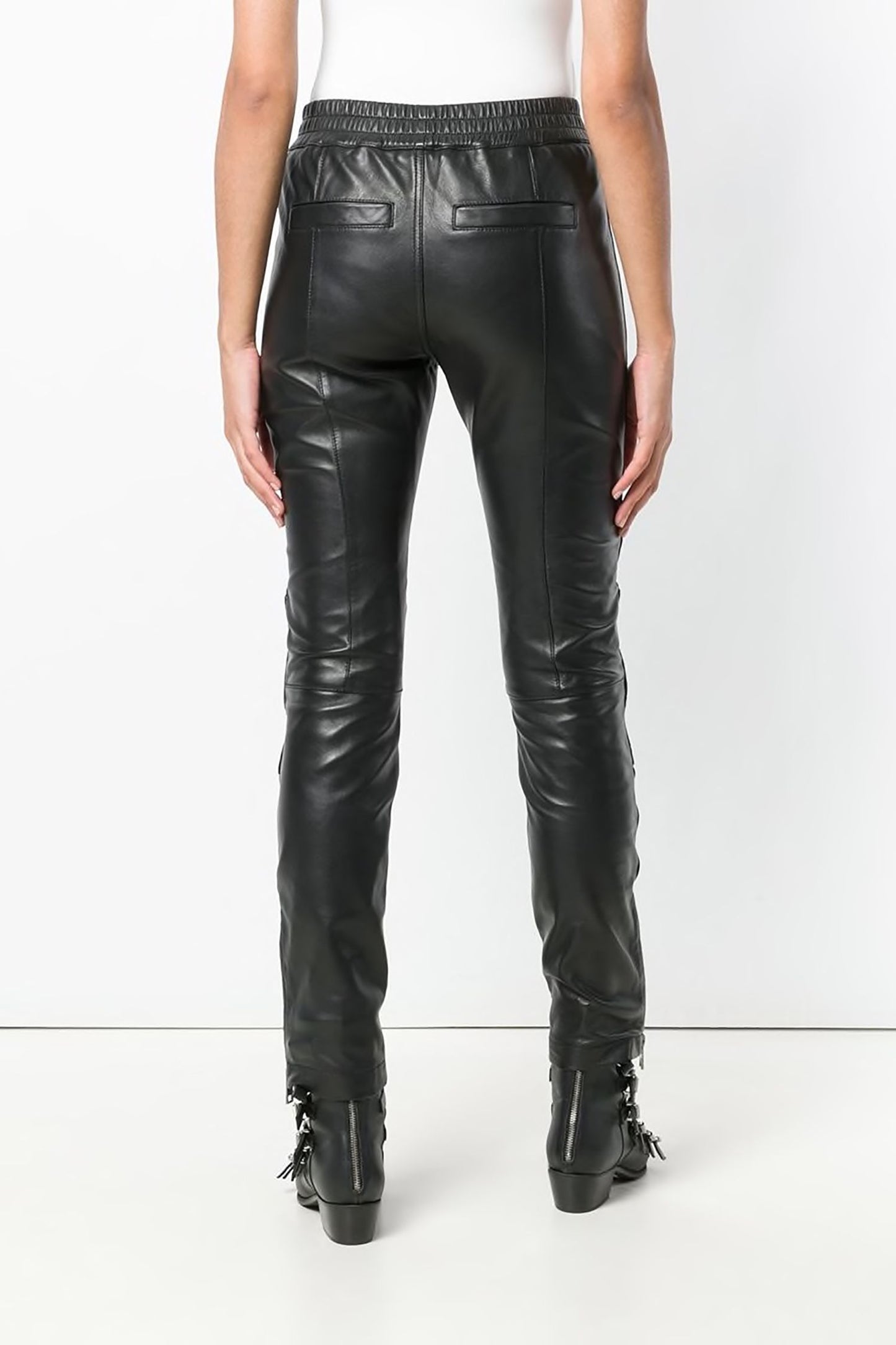 Sleek Lambskin Biker Trousers with Edgy Detailing