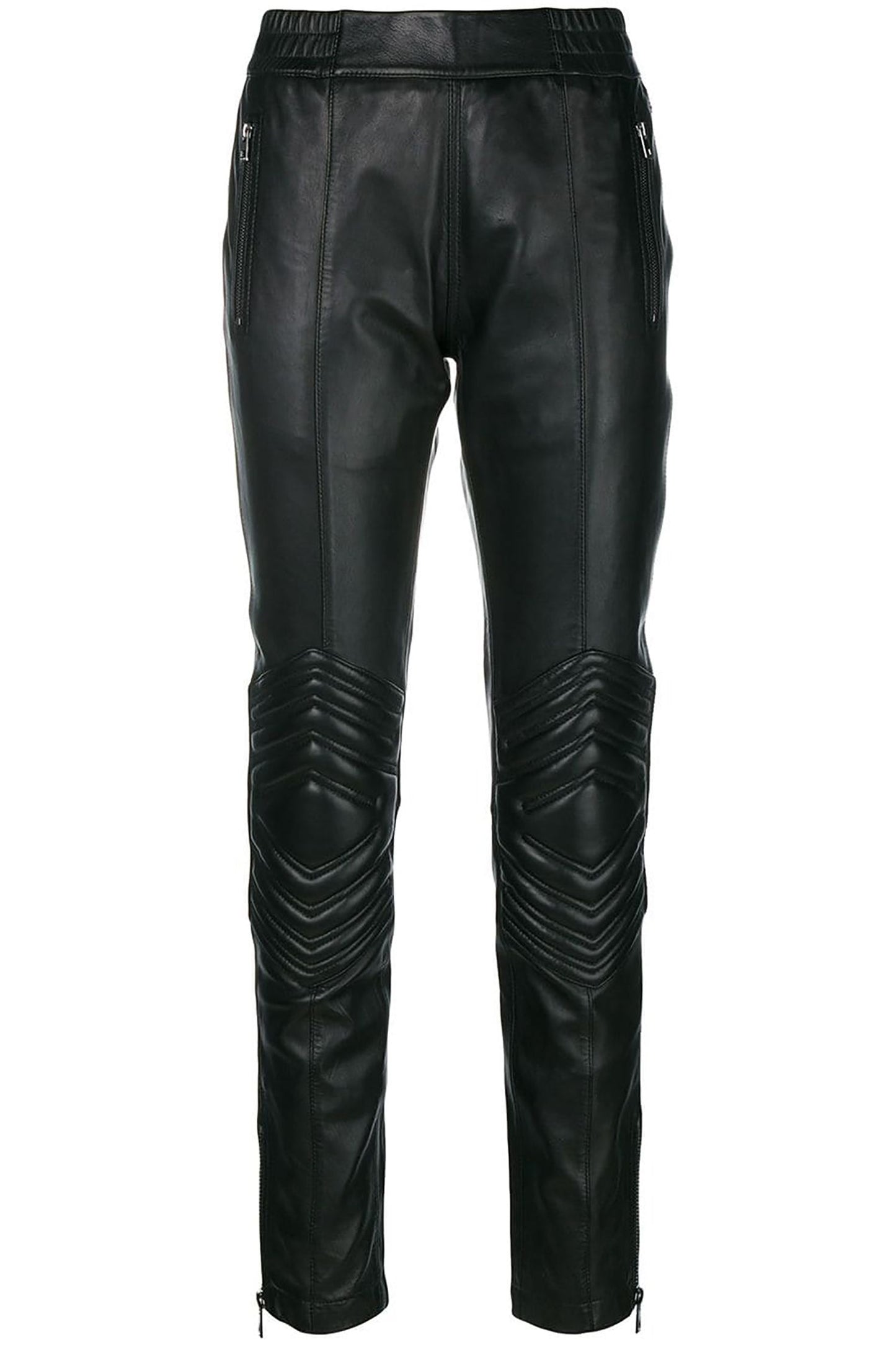 Sleek Lambskin Biker Trousers with Edgy Detailing