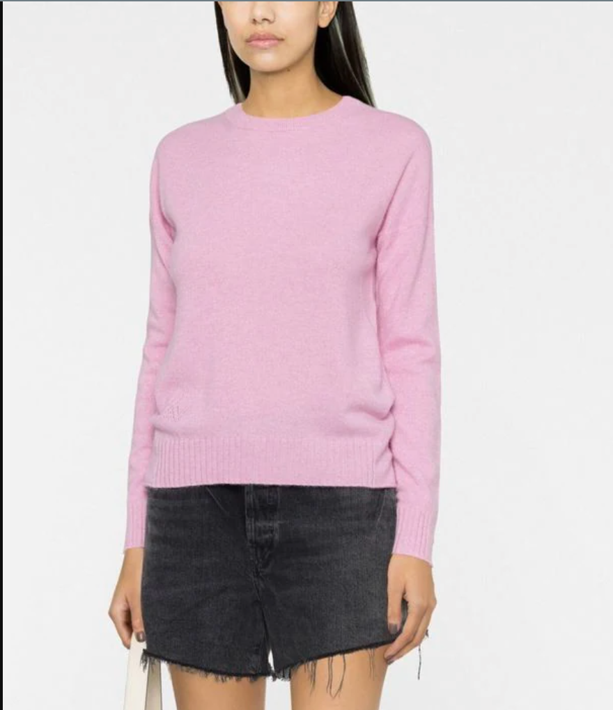 Elegant Pink Roundneck Cotton Pullover