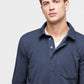 Chic Blue Jersey Polo Neck Tee with Chest Pocket