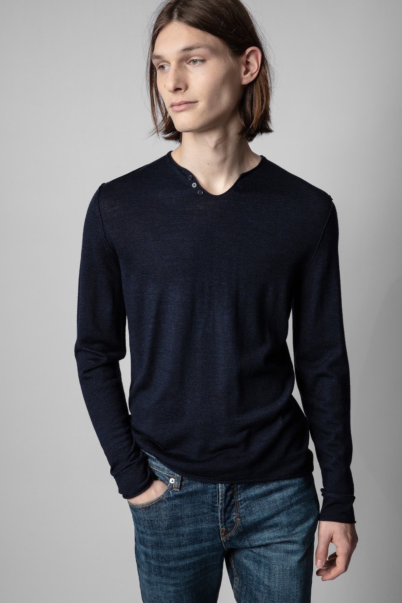 Seraph Collar Wool Sweater in Blue