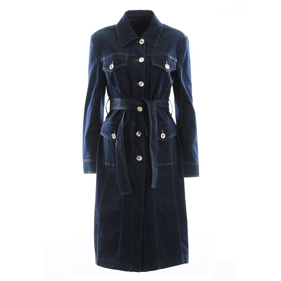 Elegant Denim Trench Dress in Dark Blue