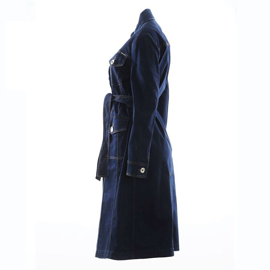 Elegant Denim Trench Dress in Dark Blue