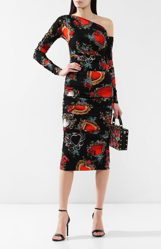 Chic One-Shoulder Floral Sheath Dress