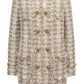 Elegant Tweed-Weave Cotton Coat with Jewel Buttons