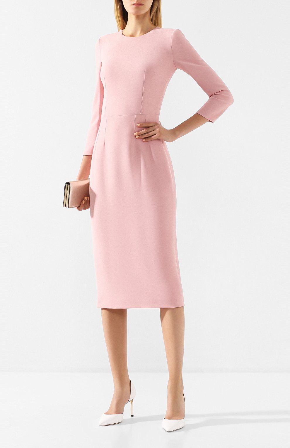 Elegant Long Sleeve Crepe Dress in Pink