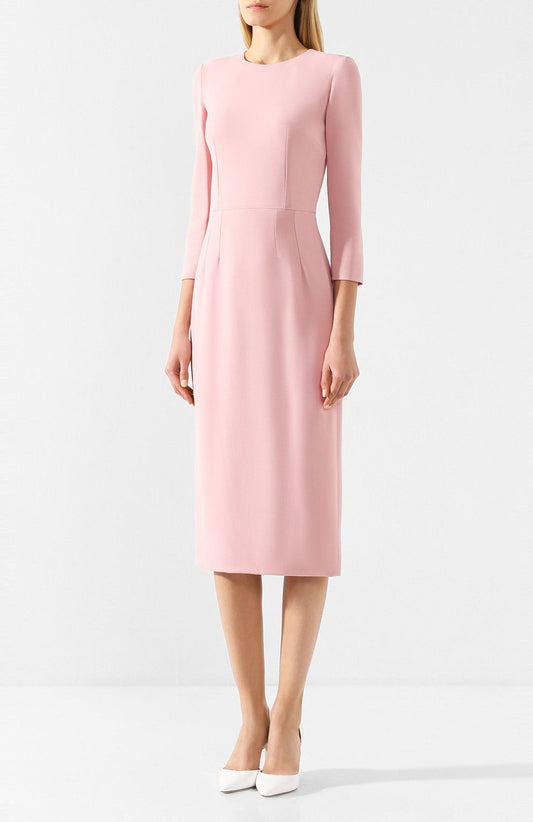 Elegant Long Sleeve Crepe Dress in Pink