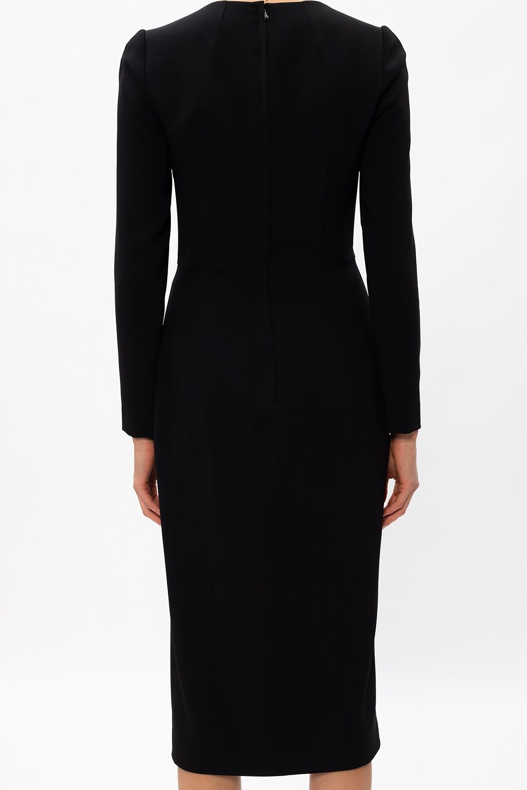 Elegant Long Sleeve Black Viscose Dress with Leopard Details