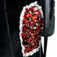 Elegant Black Rabbit Fur Jacket with Glass Stone Appliqué