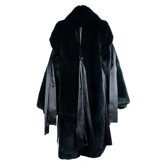 Elegant Black Rabbit Fur Jacket with Glass Stone Appliqué